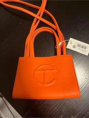 Telfar Bright Orange Mini Tote with Embossed Logo